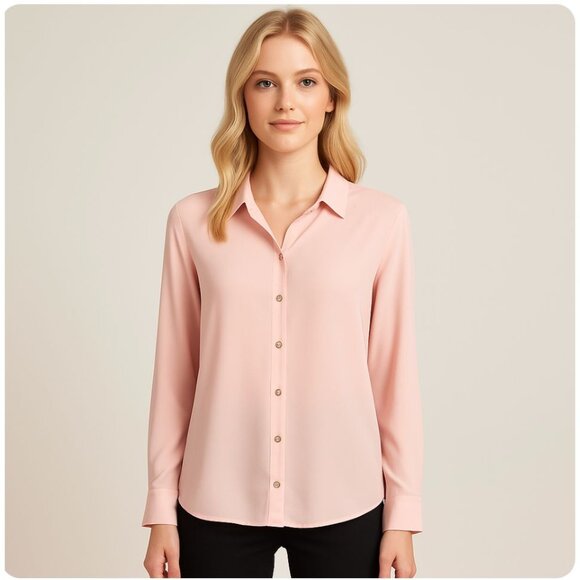 Rachel Zoe Women’s Blouse Size Medium shell Pink Button Front Long Sleeve Shirt - Picture 1 of 7